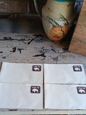 Vintage Set of 4 US # U608 Stamped Envelope: 22¢ American Buffalo Mint